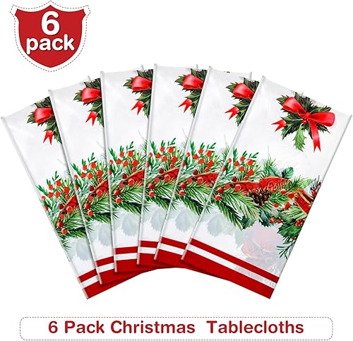Miniatura 4 de Mantel de plástico de Navidad, guirnalda de cinta de acebo, manteles tradicionales con bordes, rectangulares, impermeables, decoraciones para