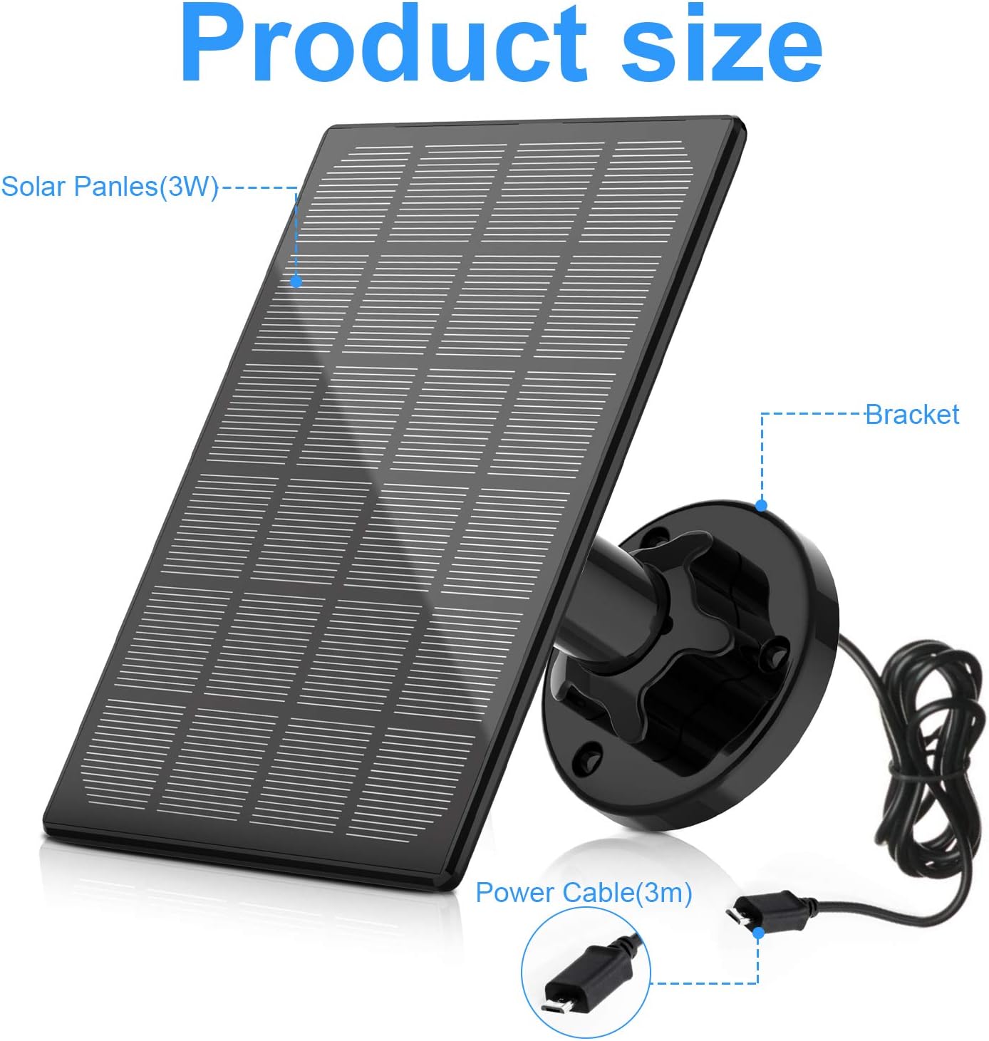 A-ZONE Solar Panel Compatible with Outdoor Solar Powered Wireless Camera Powering Your Solar Battery Camera Continuously, Black