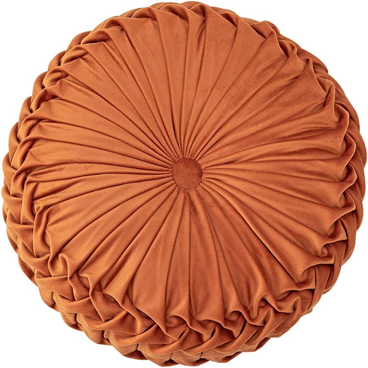 Odaima Round Pillows Velvet Pleated Circle Pillow Chair Cushion Floor Pillows Home Decorations, For Living Room Couch Chair Bed Car(Orange)