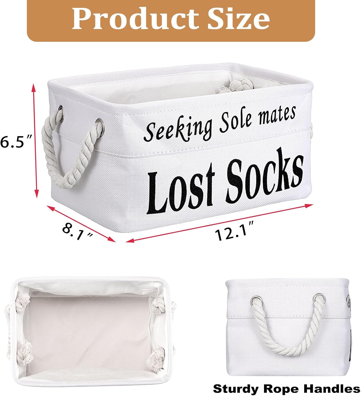 Lost Socks Basket for Laundry Room, Fabric Missing Sock Holder | Single Sock Organization, Collapsible Lost Socks Bin, Stockings Container, Farmhouse Laundry Room Decor & Accessories, White