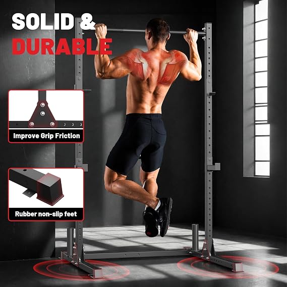 800lb Capacity Power Cage, Adjustable Weight Bench Weight Lifting | 26 Adjustable J-Hook Positions, Max 800Lb Load Capacity, Multi-Functional Bench Press Power Rack for 6FT 7FT Barbell