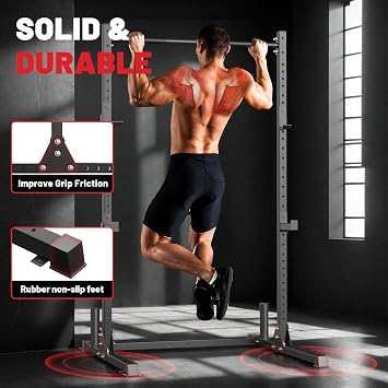 800lb Capacity Power Cage, Adjustable Weight Bench Weight Lifting | 26 Adjustable J-Hook Positions, Max 800Lb Load Capacity, Multi-Functional Bench Press Power Rack for 6FT 7FT Barbell