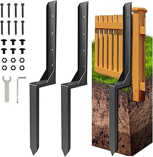 Fence Post Repair Kit, Thickened Heavy Duty Fence Post Anchor Stakes for Repair Tilted, Broken Wood Posts Support (Black, 2 Pack)