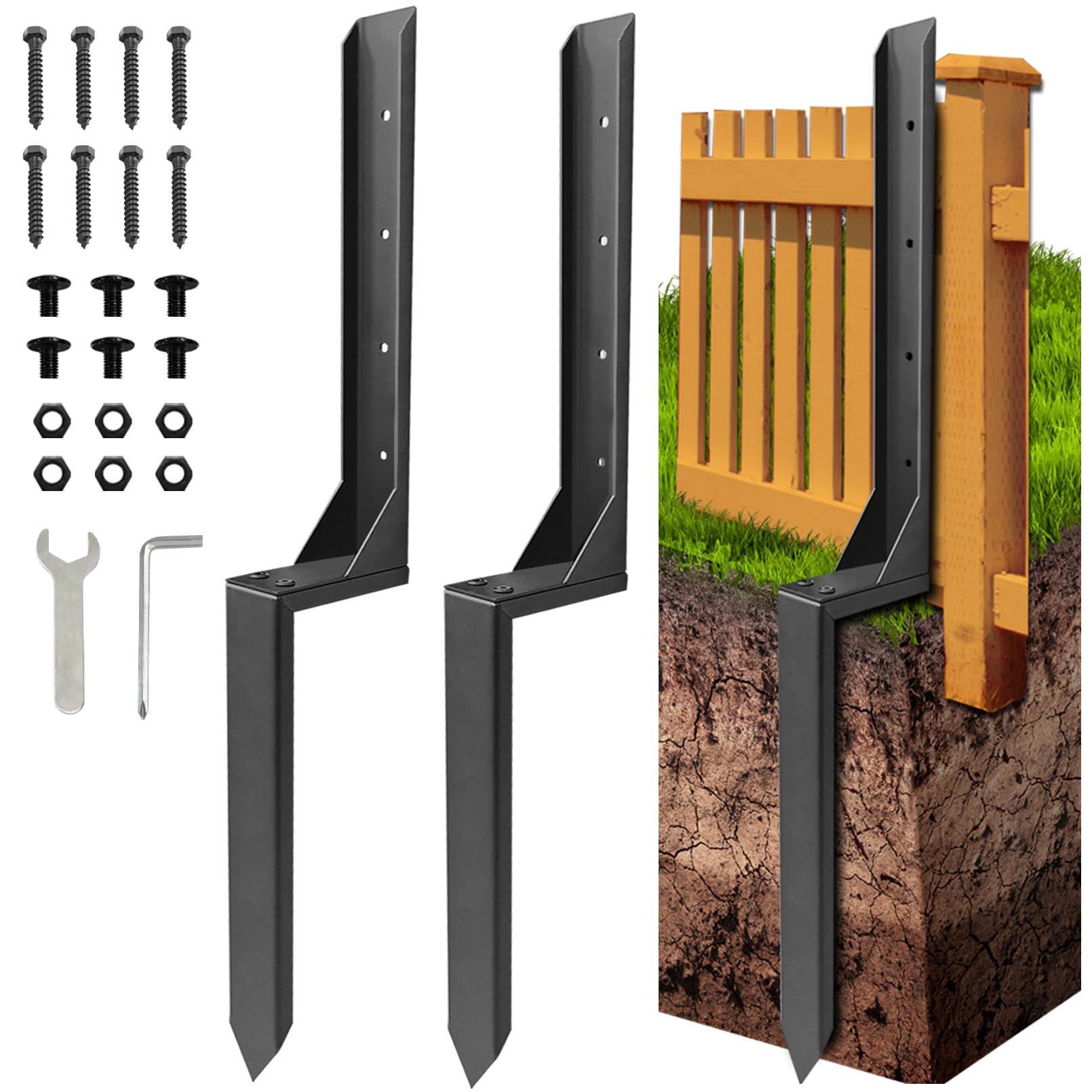 Fanmoss Fence Post Repair Kit H-Shaped Anchor Stakes