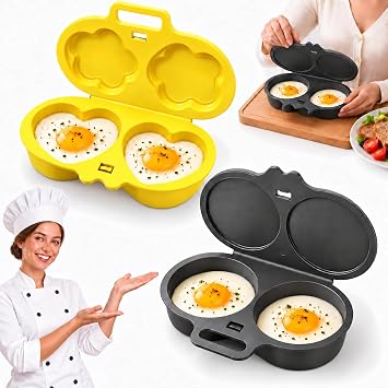 Microwave Egg Poacher 2 with Lid Handle, Dual Cavity Egg Poacher Microwave