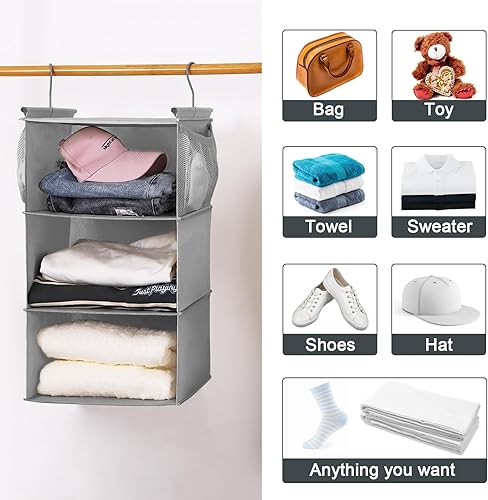 Miniatura 7 de MAX Houser Organizadores colgantes de armario de 3 estantes estantes colgantes plegables para cámper organizadores colgantes de guardería negro