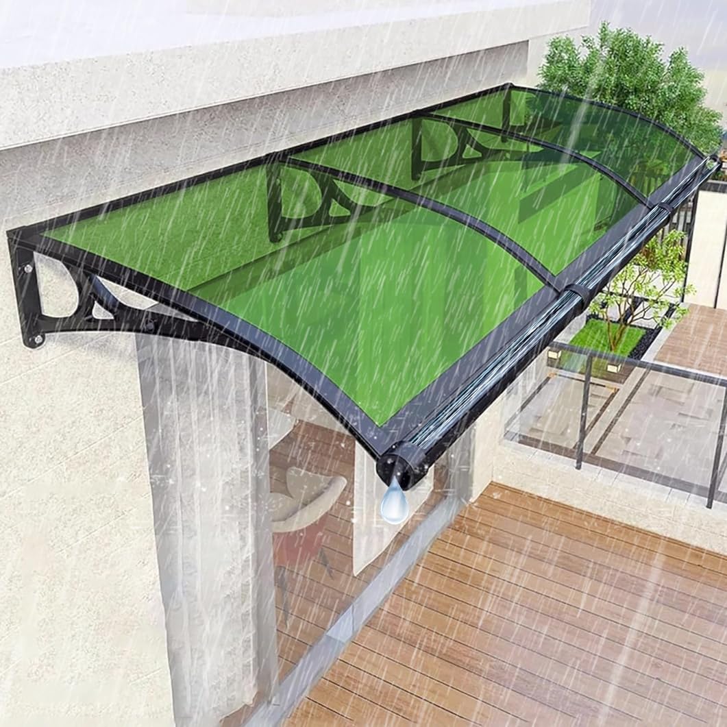 YVYKFZD Window Awning for Doors, Polycarbonate Cover Front Door Canopy, Door Awnings with Aluminum Bracket and Sink, Outdoor Patio Awning Canopys Sun Shetter(Green,60x60cm/24 x24)
