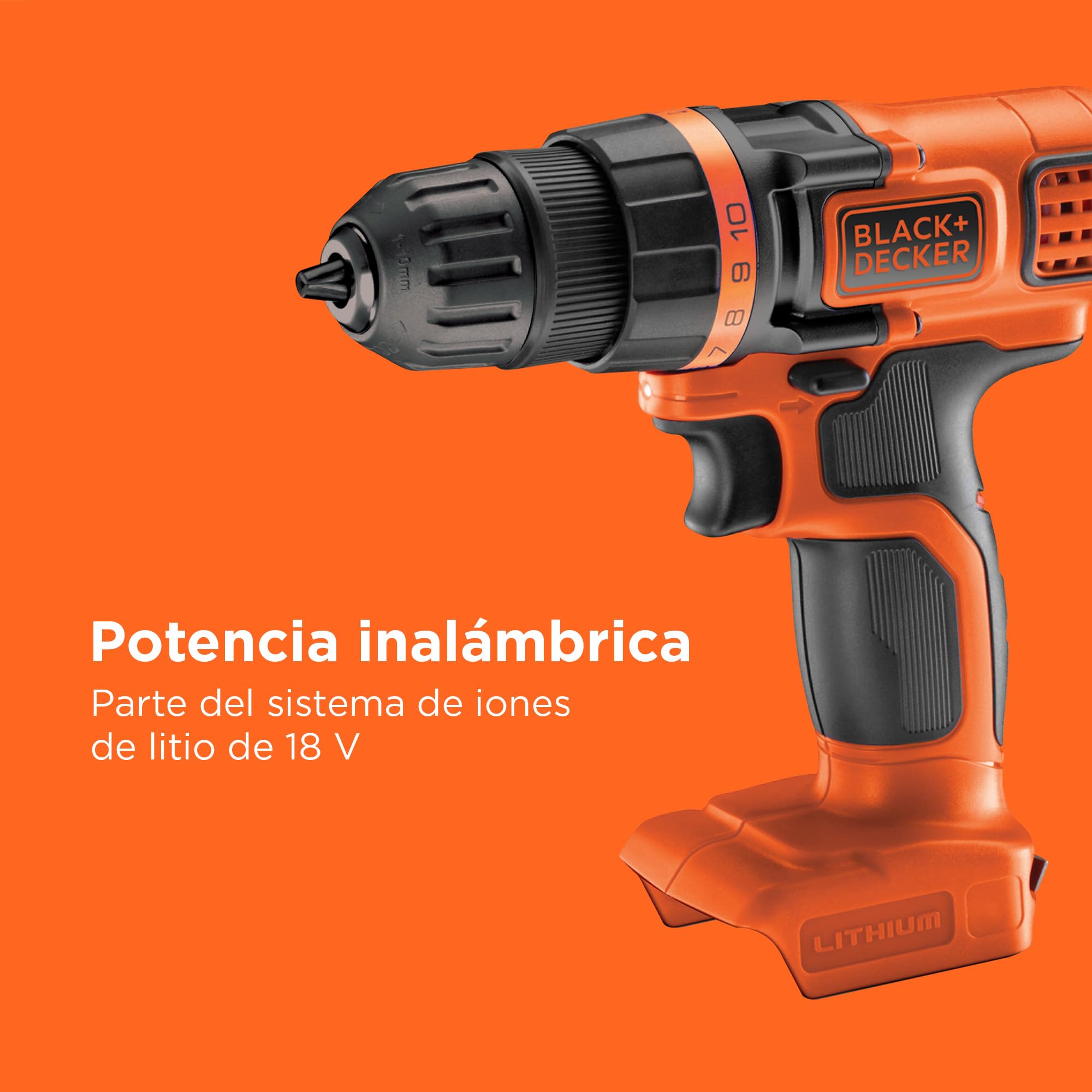 BLACK+DECKER Atornillador sin cable 18V, 28Nm de par, 10 ajustes de par, diseño compacto, sin accesorios, BDCDD18N-XJ