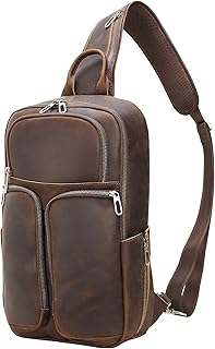 Polare Vintage Full Grain Leather Sling Bag for Men Multipurpose Daypack Shoulder Chest Crossbody Bag Travel Backpack Larg...