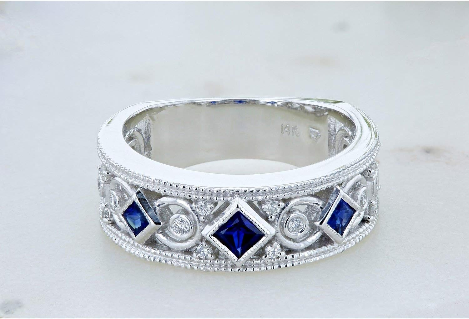 Kobelli Diamond and Blue Sapphire Milgrain Band 1/2 CTW in 14k White Gold