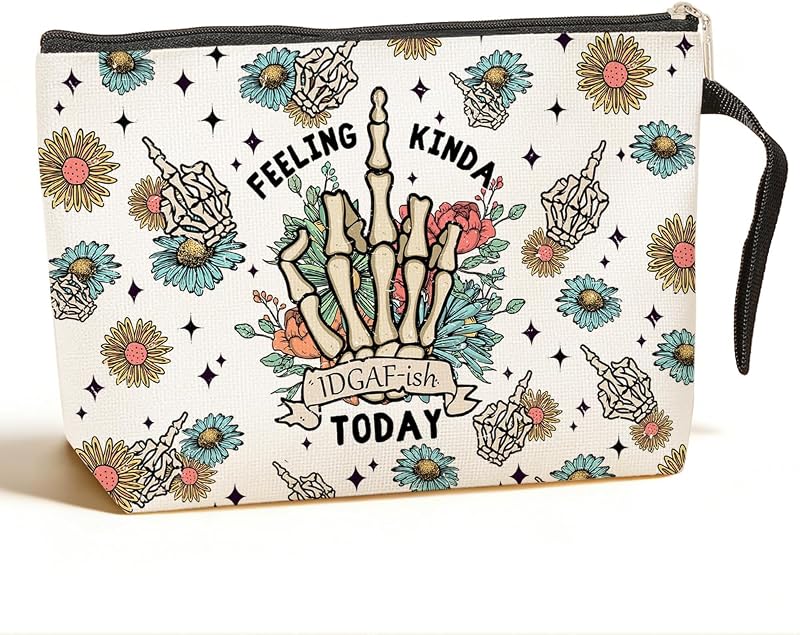 Necessaire Jztco com estampa de esqueleto e fechamento em zíper, Multicolor0983