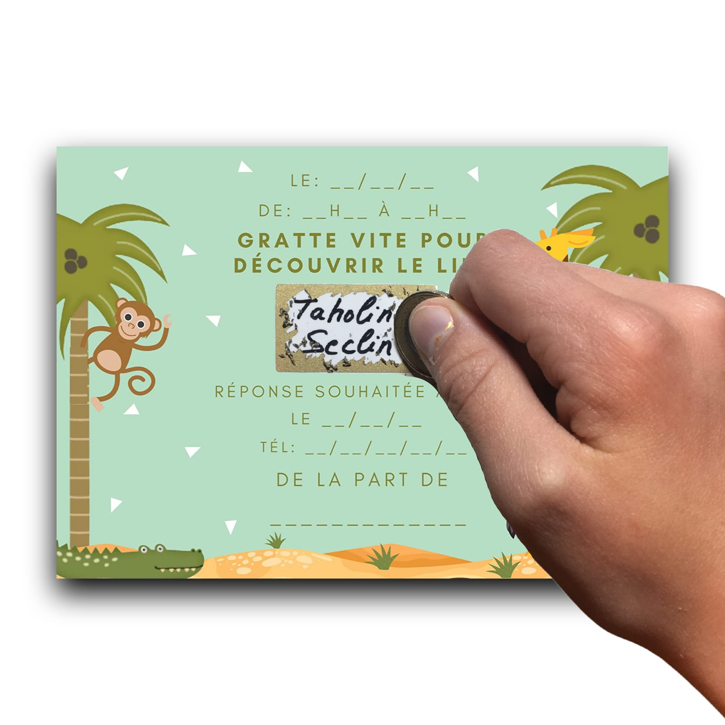 NUOVO 2024 Kit Inviti Compleanno Da Grattare Tema Tropical - 20 Biglietti In Francese E 20 Adesivi Dorati, Premium E Creativo