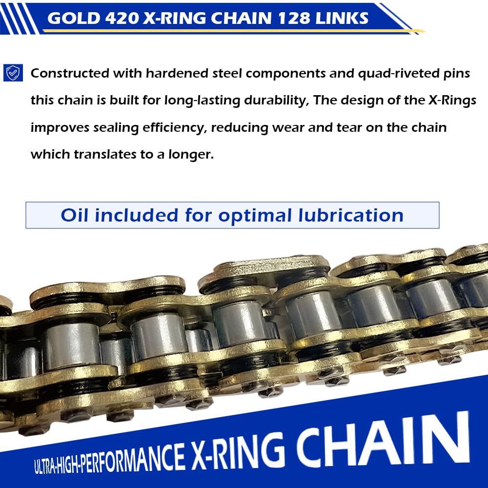Gold 420 X-Ring Motorcycle Chain 128 Links