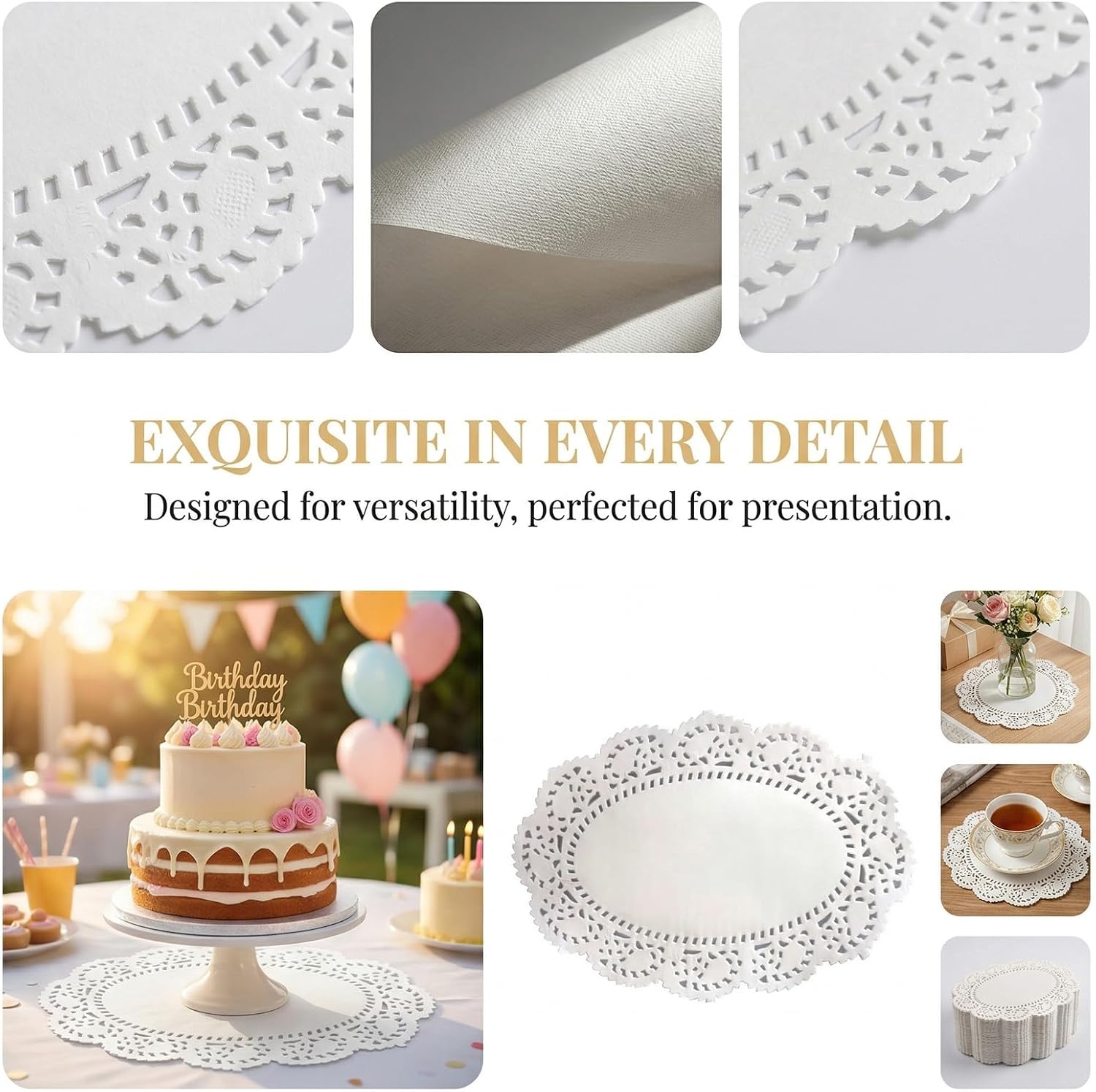 Paper Doilies,250Pcs Doilies for Tables White Lace Disposable Placemats 6.5X9 Inch Oval Lace Doily Paper for Dessert Trays & Cake,Elegant Doily Paper for Stylish Decor (Oval, 6.5 x 9 inch) image 5