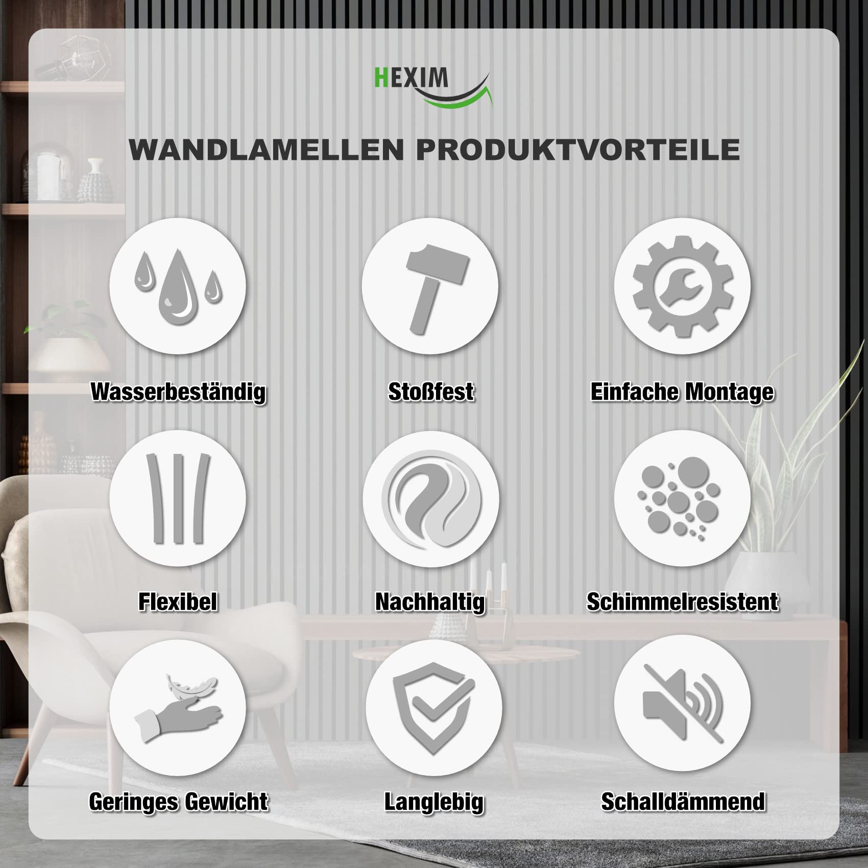 HEXIM Lamellenwand HDPS Polystyrol - Lamellen Wandverkleidung Akustikpaneele Wandpaneele Holz Imitat - (6 Paneele - dunkelbraune Holzstruktur) 3D Wanddeko