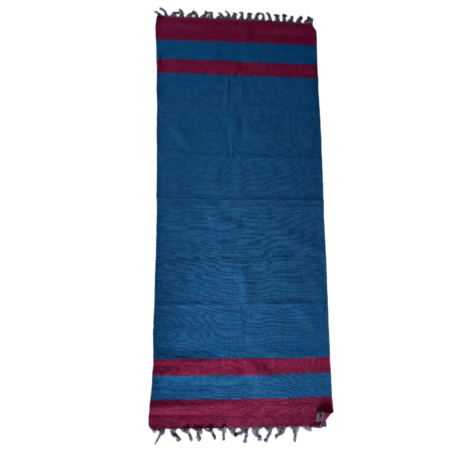 100% Pure Cotton Yoga Mat | Anti-Skid Handwoven Exercise & Meditation Mat | Foldable & Rollable Full Size Floor Mat with Side Fringes | Breathable Material | Suitable in all surfaces | Washable Eco-Friendly Travel Mat (Royal Blue)