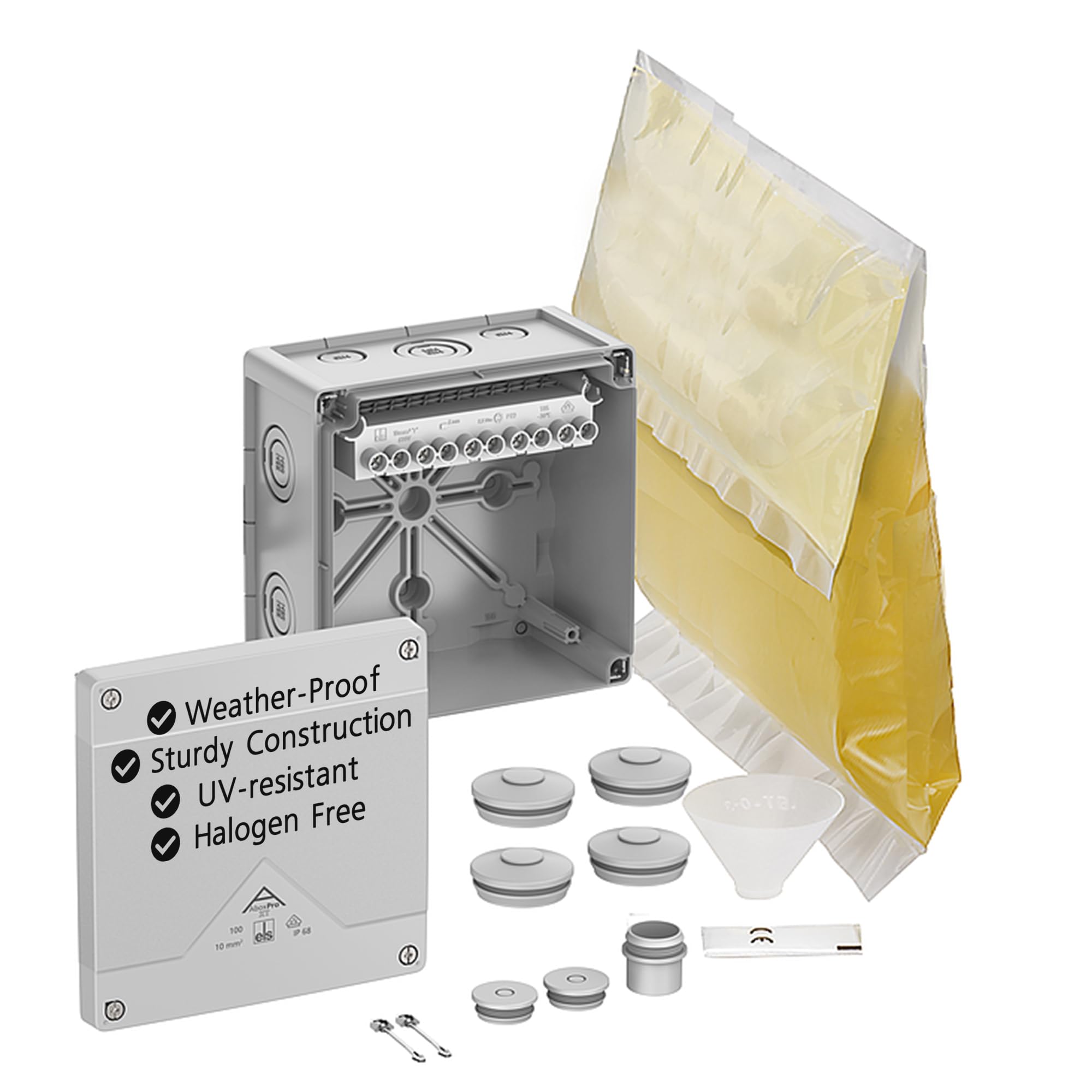SPELSBERG Abox Pro XT-10² - Scatola di giunzione IP68 con resina colata e connettori per cavi, accessori per recinzione elettrica con terminali rialzati e a vite, nominale 690 V, per uso industriale