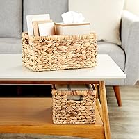 Vista 2 de Juvale Cesta rectangular pequeña de mimbre, cesta de jacinto de agua tejida a mano, se adapta a estantes de almacenamiento estándar, paquete de 2