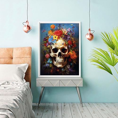 Miniatura 3 de Reofrey Kits de pintura de diamantes para adultos, esqueleto, flores de arte de diamante, diamantes de imitación redondos, lienzo bordado de punto