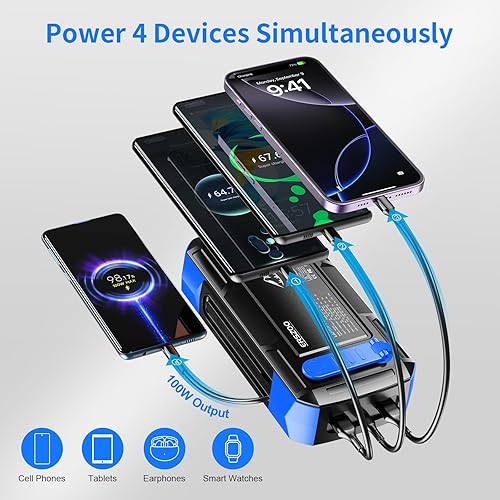 Miniatura 4 de Banco de energía con cargador solar de 73200mAh, cargador portátil para portátil con entrada/salida USB-C de 100W, cables integrados, banco