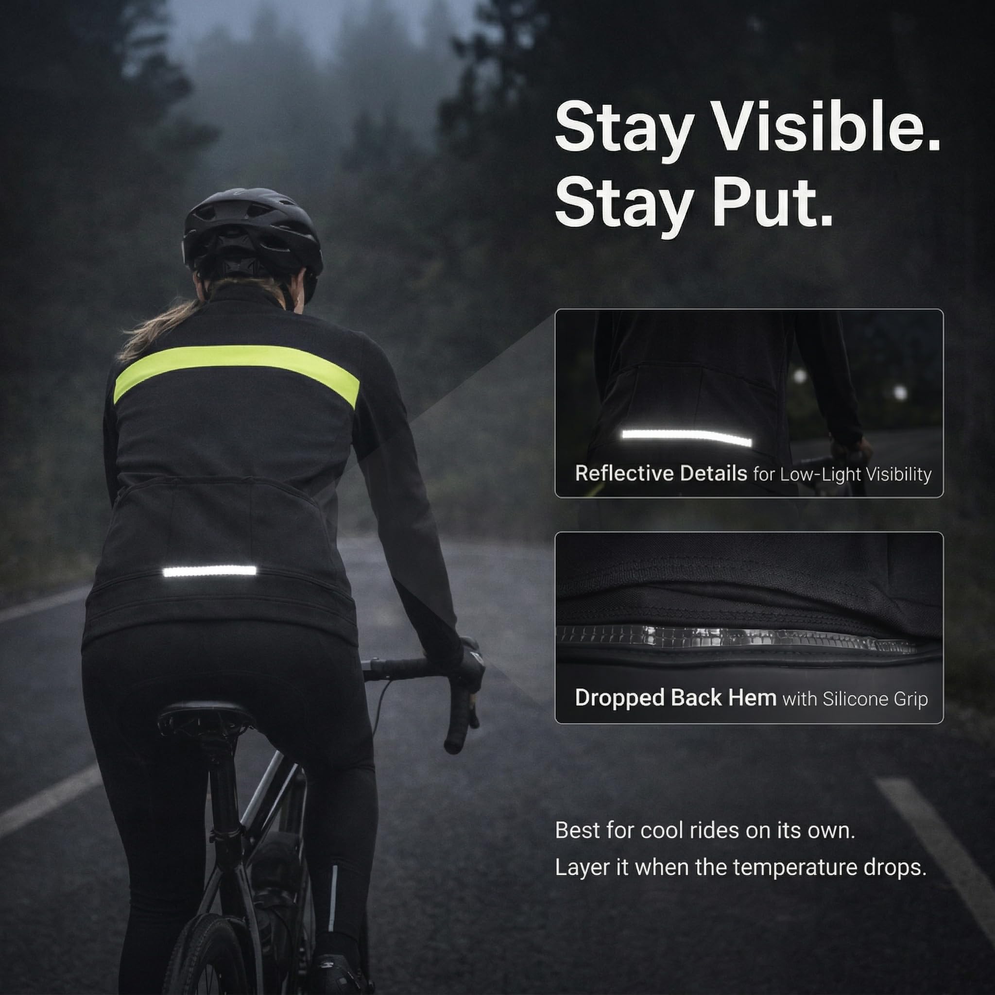 Przewalski Radtrikot Damen, Thermo Fahrradbekleidung Damen mit 3 Rückentaschen für Straße und Bergfahrten