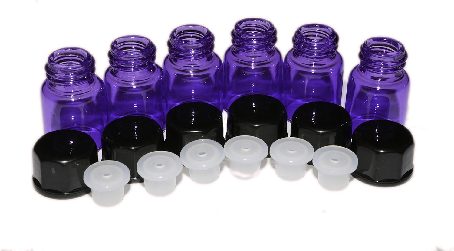 100pcs 2ml (5/8 dram) Purple Mini Glass Bottle 2cc Purple Sample Vial Small Essential Oil Bottle Travel Must + one 7 Chakra Bracelet with Lava Beads for essential oil diffusing