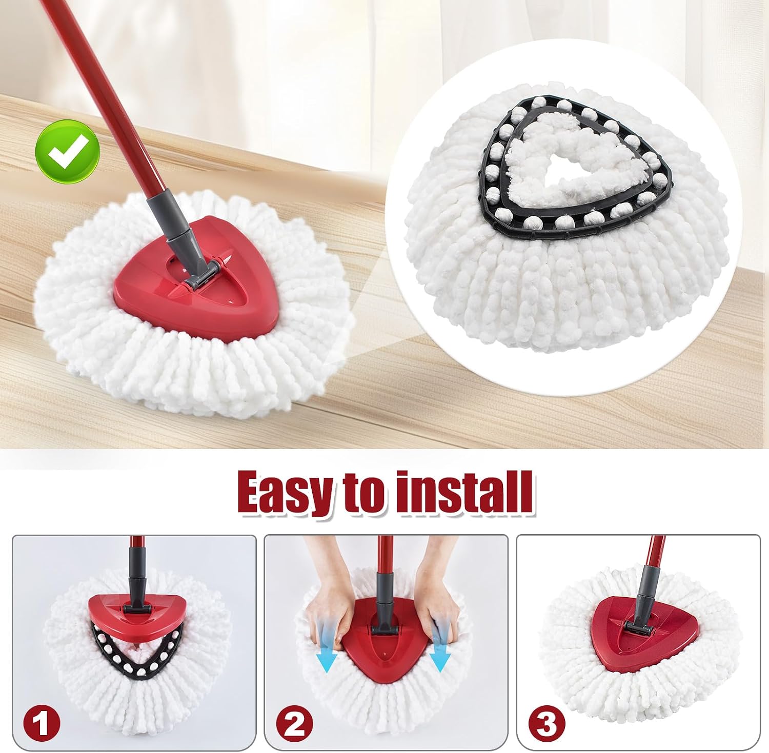Mop Heads Replacements for O-Cedar EasyWring, 12-Pack Mop Replace Head | Thickened 100% Microfiber, Bulk Value 12-Pack Mop Refills for Deep Cleaning, High-absorbency, Machine Washable