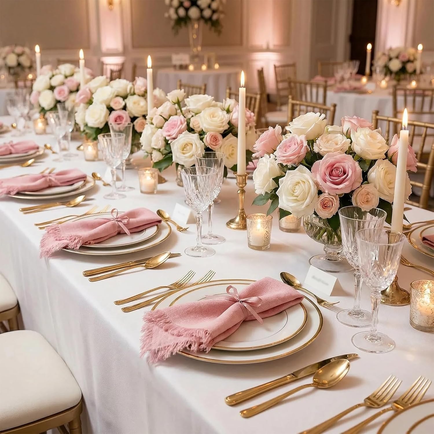 16 Pcs Cotton Linen Cloth Napkin Handmade Cloth Napkin with Fringe 17 x 16.54 Inch Soft Dinner Wedding Napkins Square Rustic Fringe Table Napkins for Dinners, Parties, Weddings, Dusty Pink