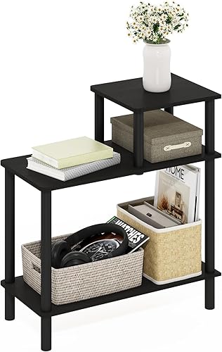 Miniatura 8 de Furinno Turn-N-Tube - Mesa auxiliar rectangular de 3 niveles con estante abierto, mesa de noche de montaje sin herramientas, mesa de noche, para