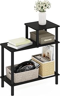 Furinno Turn-N-Tube Side Table, 3-Tier Rectangle Sofa End Table with Open Shelf, Toolless Assembly Night Stand, Bedside Table, for Living Room, Bedroom, Espresso