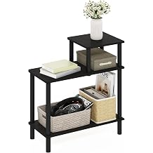 Furinno Turn-N-Tube Side Table, 3-Tier Rectangle Sofa End Table with Open Shelf, Toolless Assembly Night Stand, Bedside Table, for Living Room, Bedroom, Espresso