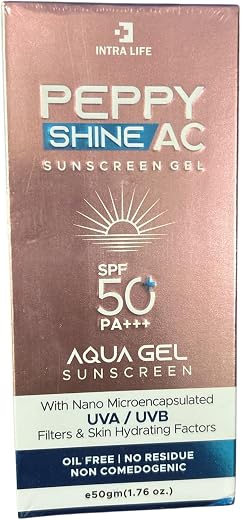 Peppy Shine AC Sunscreen Gel, SPF 50+ PA+++, Oil-Free Aqua Gel with UVA/UVB Protection, 50g