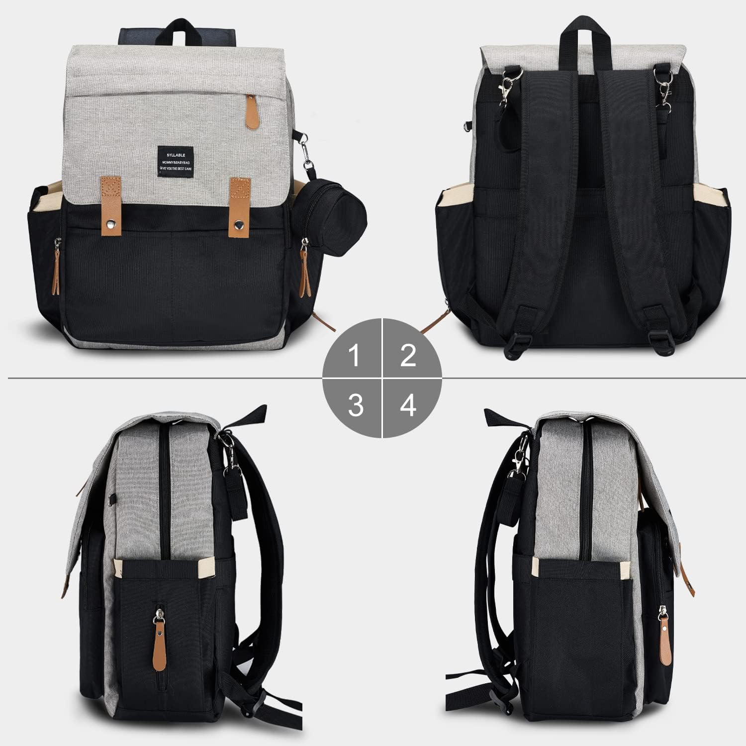 Diaper Bag Backpack with Portable Changing Pad, Pacifier Case and Stroller Straps