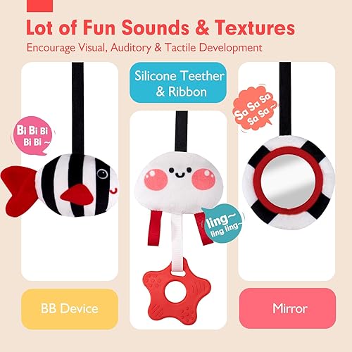 Miniatura 3 de hahaland Asiento de automóvil Juguetes para bebés de 0 a 3 meses, juguetes de desarrollo para bebés de 0 a 6 meses, cochecito, juguetes para bebés