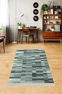Pelangi Renk Bloklu Geometrik Geçişli Dijital Baskı Yıkanabilir Kaymaz Taban Salon Halısı Ve Yolluk Turkuaz, Petrol Yeşili 80 x 400