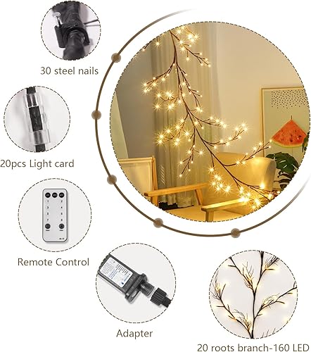 Miniatura 4 de 160 luces LED de vid de 9 pies para decoración de habitación con control remoto, 8 modos y temporizador, plantas de interior, flores, árbol de