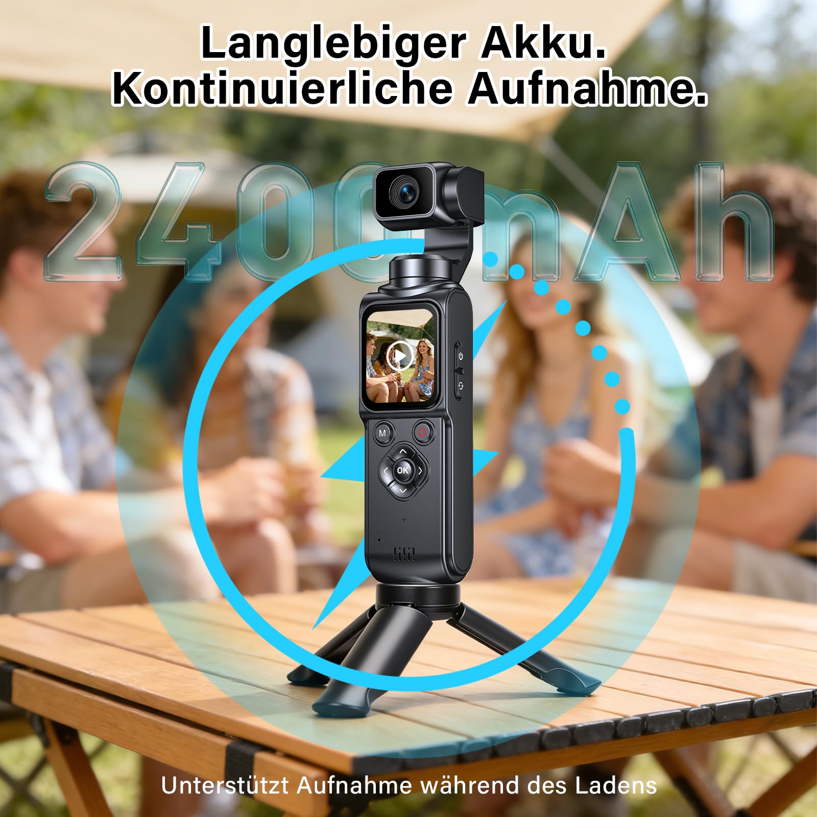 Action Kamera 4K, Vlog Kamera mit 1,72-Zoll-Touchscreen und 2-Achsen Stabilisierung, Digitalkamera mit 64GB Karte, AI Tracking & App Verbindung, Kompakte Video Kamera für Reisen Outdoor