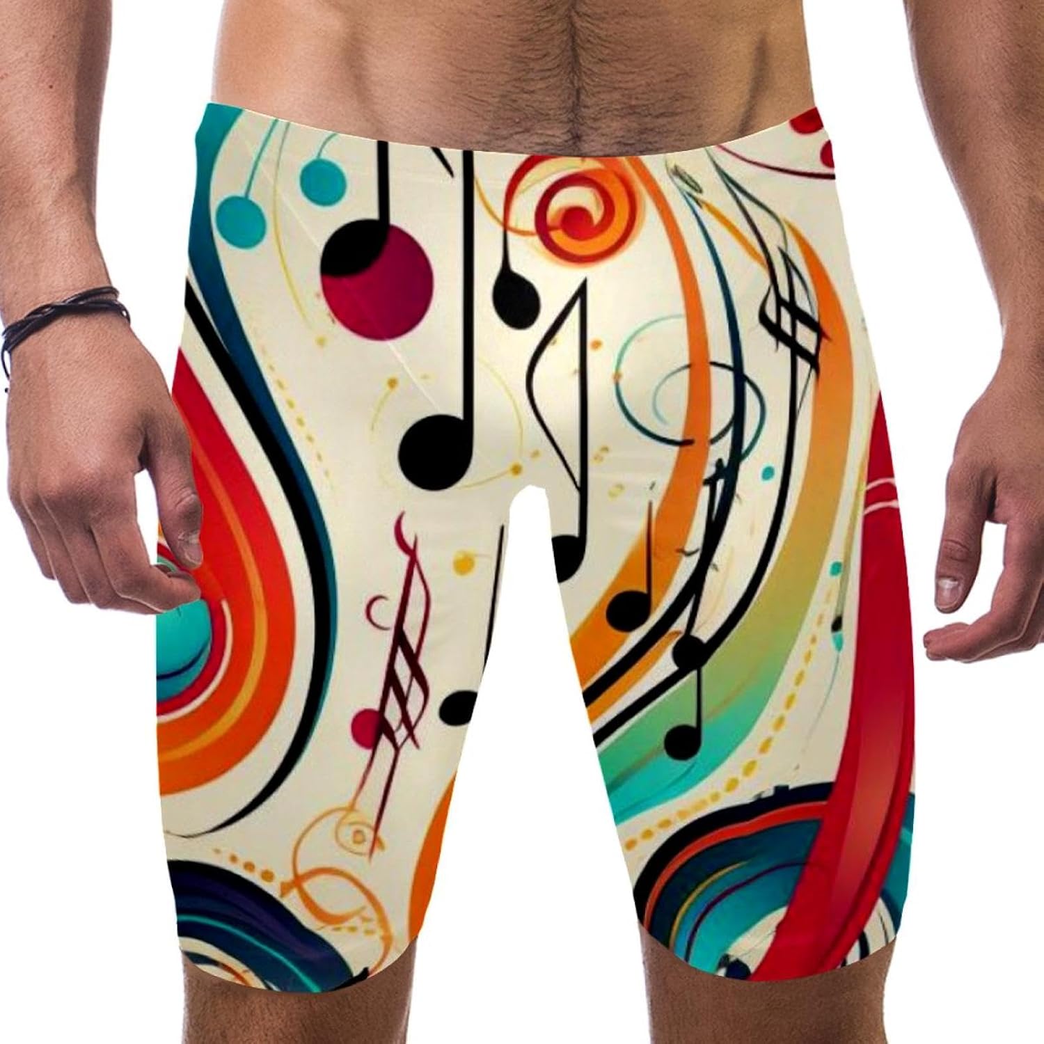 Colorful Music Notes Men's Swim Jammers for Training, Swim Shorts for Boy Dry Quick Youth Boys Jammer Swimwear