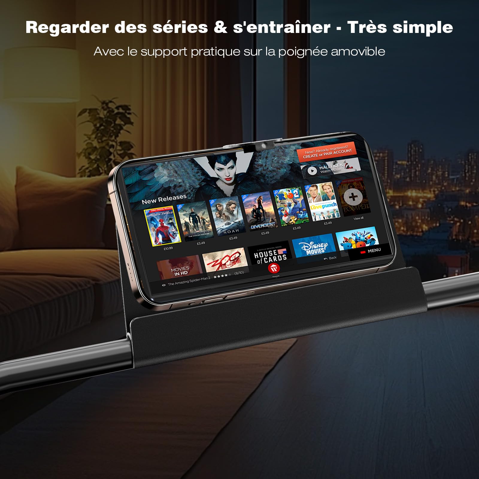 Tapis de Course, Tapis de Course Compact avec Poignée Amovible, Walking Pad 3 Niveaux Inclinaison (Black)