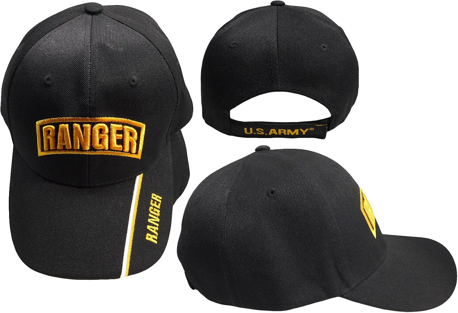 U.S. United States Army Ranger Black Adjustable Embroidered Cap