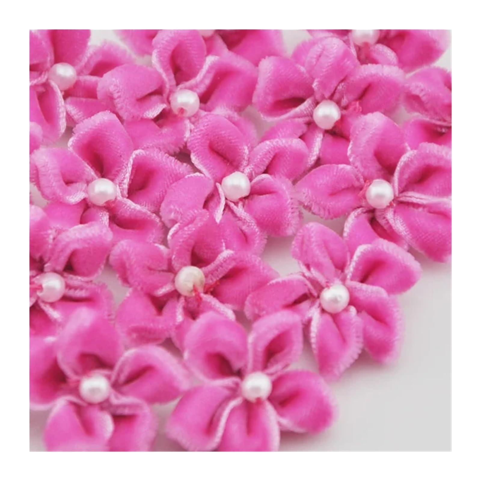 Ndsjaie Fushia Fabric Flowers Home Decor 20Pcs Velet Ribbon Flowers W/Bead Appliques Wedding Decoration Sewing Crafts For Wedding Celebration Decor(Fushia)