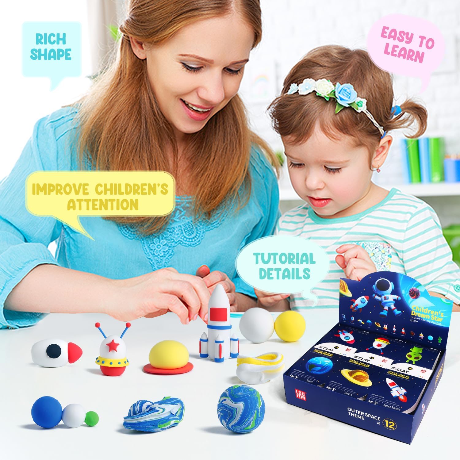 Air Dry Clay Kits - Modeling Clay for Kids, Ultra Light & Soft, Safe & Non-Toxic, DIY Airdryclay Kit with Sculpting Tools and Tutorials, Creatible Art Crafts Toys Gifts for Boys Girls #04Dark Blue- Children's Drem Star image 2 of 7 B0DNCD7QK7