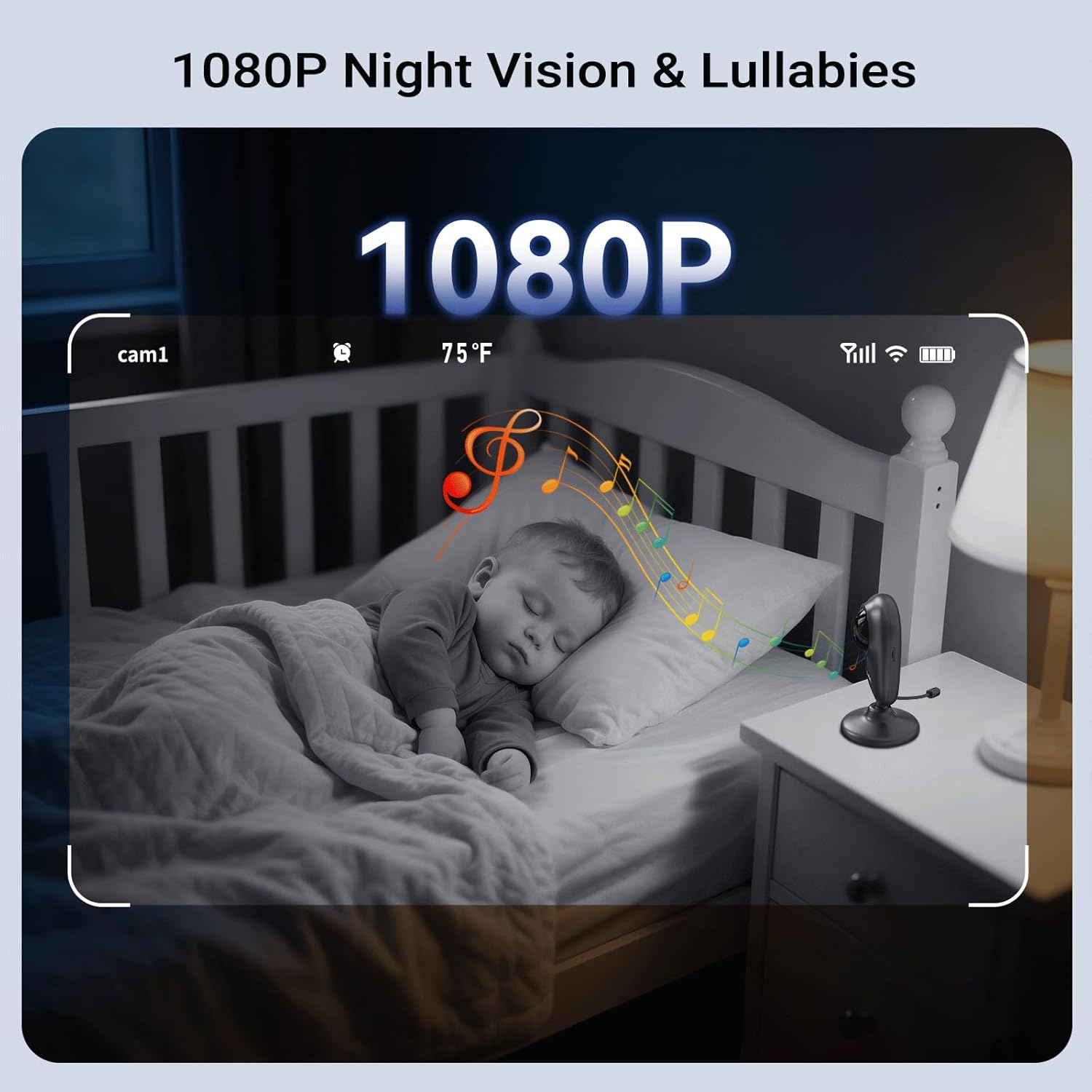 Upgrade Smart 1080P WiFi Baby Camera with APP, Video Baby Monitor with Camera and Audio, Cry Detection, Sleep Report, Night Vision, 2-Way Talk, 8 Lullabies Cloud Storage, Share to Family