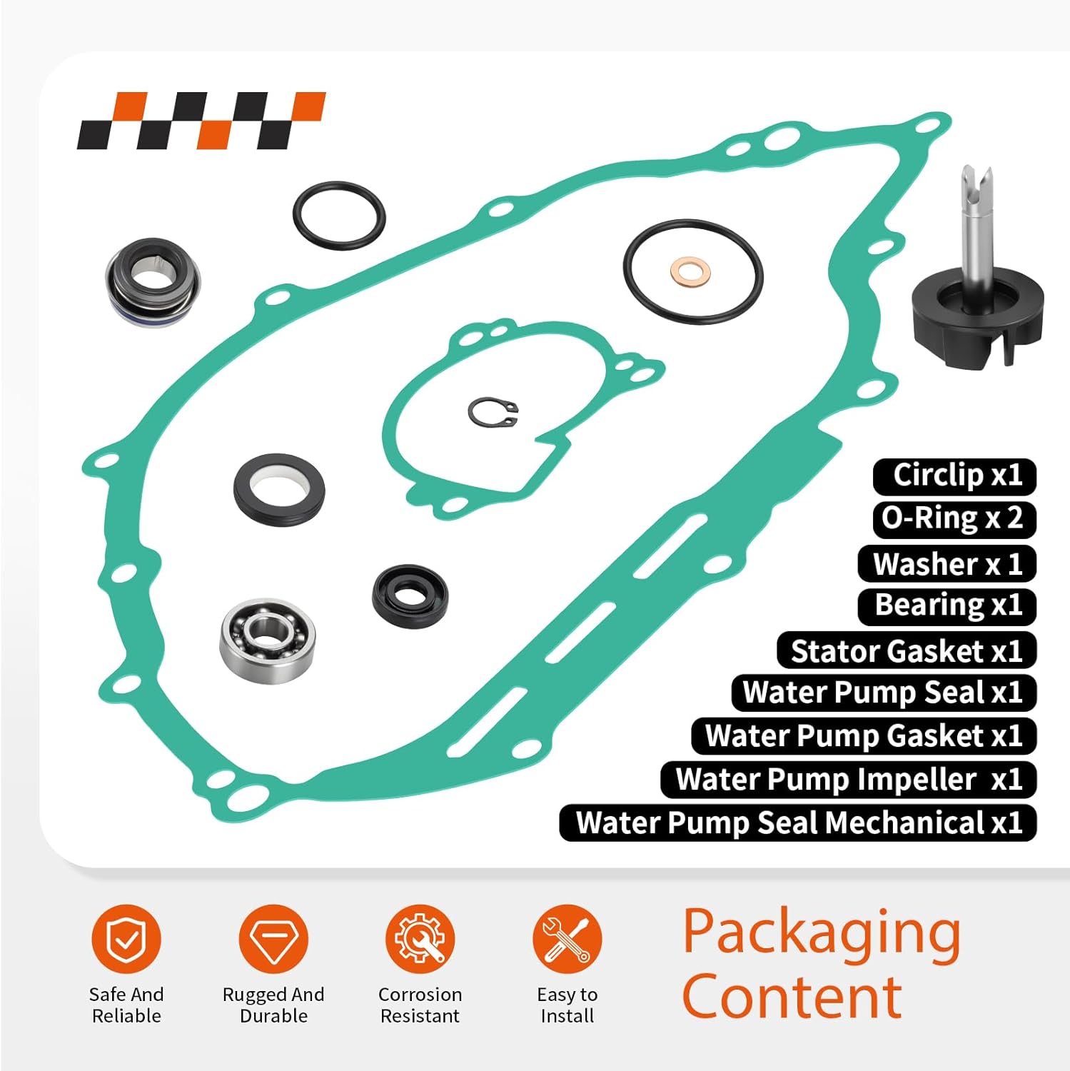 Water Pump Impeller Shaft w/Gasket Kit For Yamaha Grizzly 550 Viking Kodiak Rhino 700 2007-2024 3B4-12450-00-00