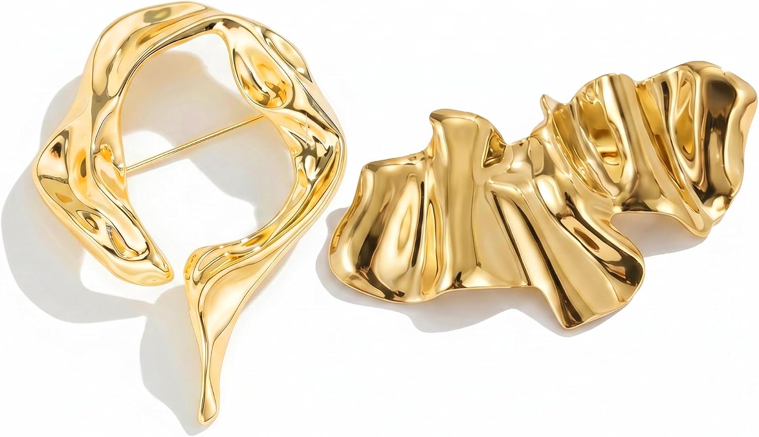 2 Pcs Large Gold-Tone Brooches and Pins for Women Abstract