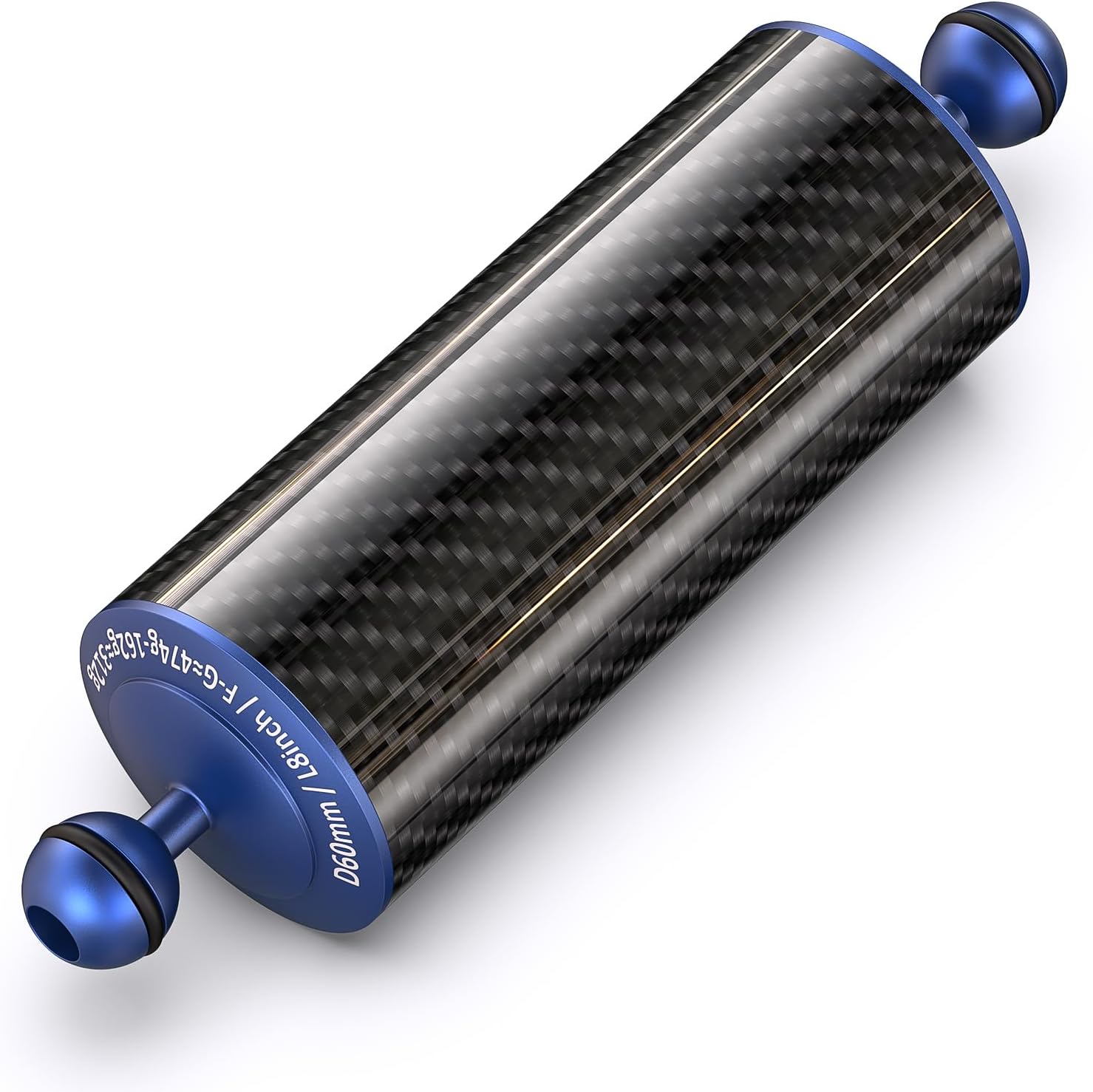 Carbon Fiber Underwater Float Arm with Dual Ball Mounts for Photography and Video, Compatible with Diving Trays, Video Lights, Strobes (Blue, 60mm8')