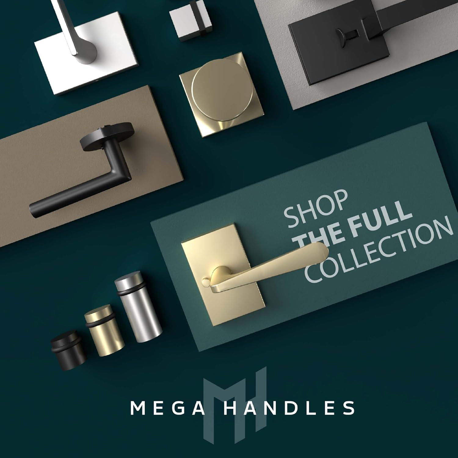 Mega Handles Linear Floor Door Stopper, Quickly Installed Wall Protector, Wall Protectors from Door Knobs, Floor Door Stop with Mounting Hardware Included - Satin Brass - 2 Inch