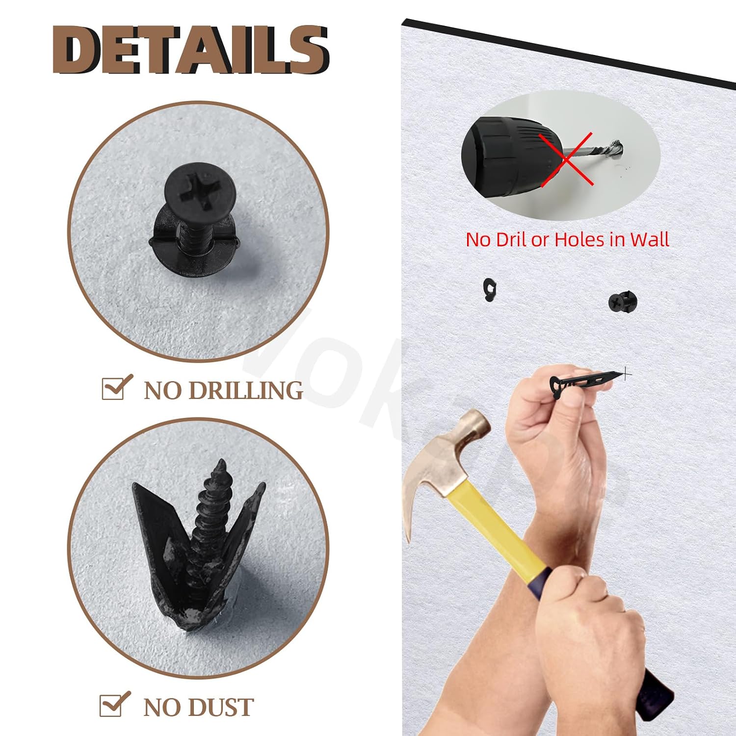 201PCS 100 Set Self-Drilling Anchors Kit, 4 Different Sizes Black Galvanized Expansion Screws Zinc Plated Carbon Steel Self Drilling Drywall Anchor No Drilling Required