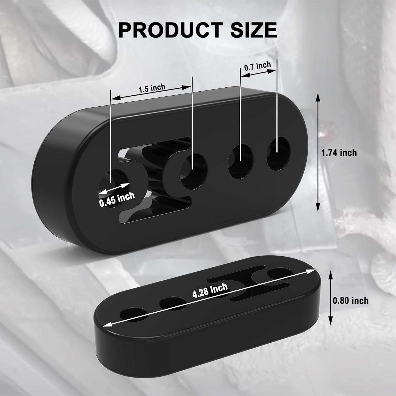 2Pcs Adjustable EPDM 4 Hole Exhaust Hanger Car Gadget - 12mm Hole (4.27x 1.74 X 0.8inch) Shock Absorb Bushing Muffler Insulator Bracket Universal Fit Car Truck SUV - View #4