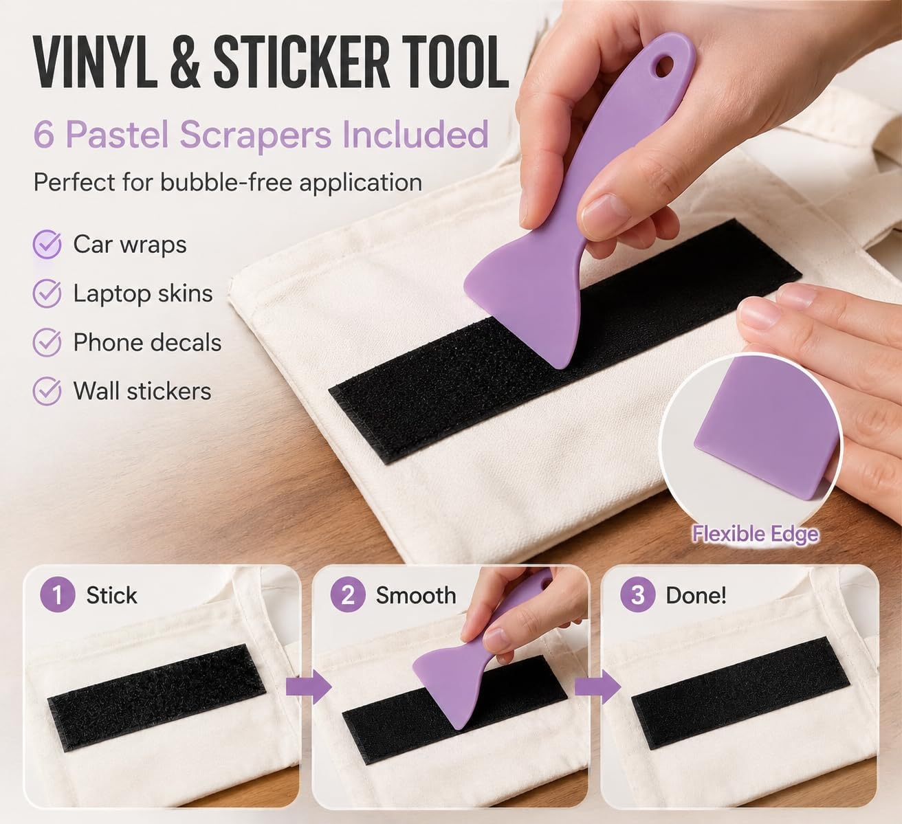 Hook and Loop Tape 10 Sets, 1"x4" Adhesive Strips with 6 Scrapers, Black